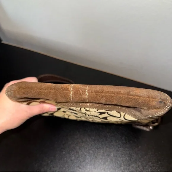 Coach 3577 Brown Leather Suede Signature Canvas Womens Shoulder Bag Y2K GUC - Picture 5 of 7